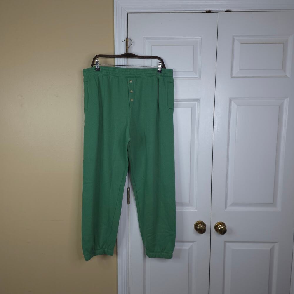 DONNI. Vintage Fleece Button-Front Henley Sweatpants Kelly Green XXL